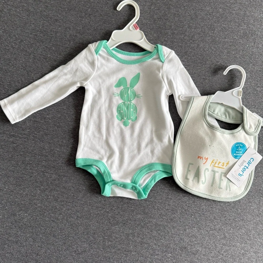 NWT First Easter 2 piece set size 6-9 months onsies & bib